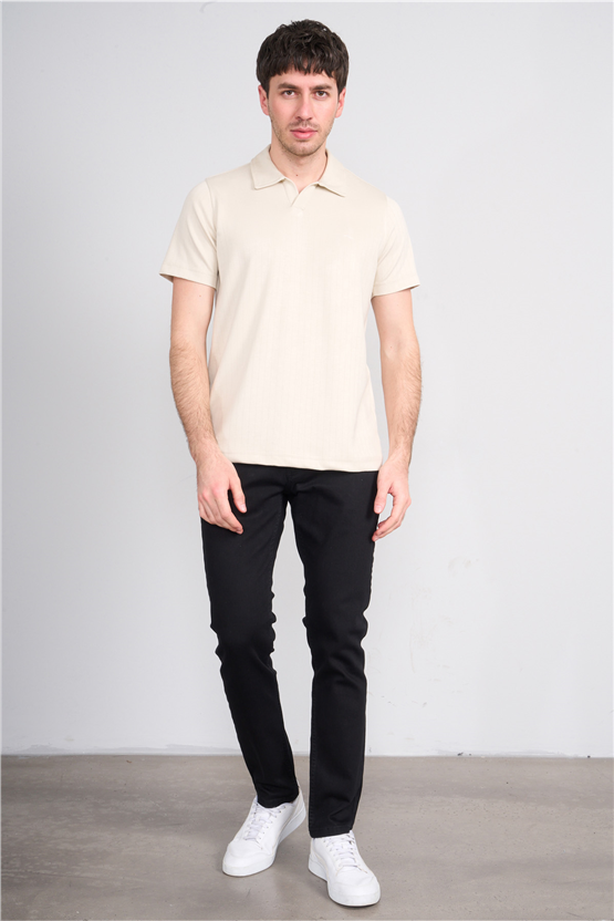 Troy Y26 26551 Kemik Erkek Cızgılı Oysho V Pat Polo Yaka T-Shirt
