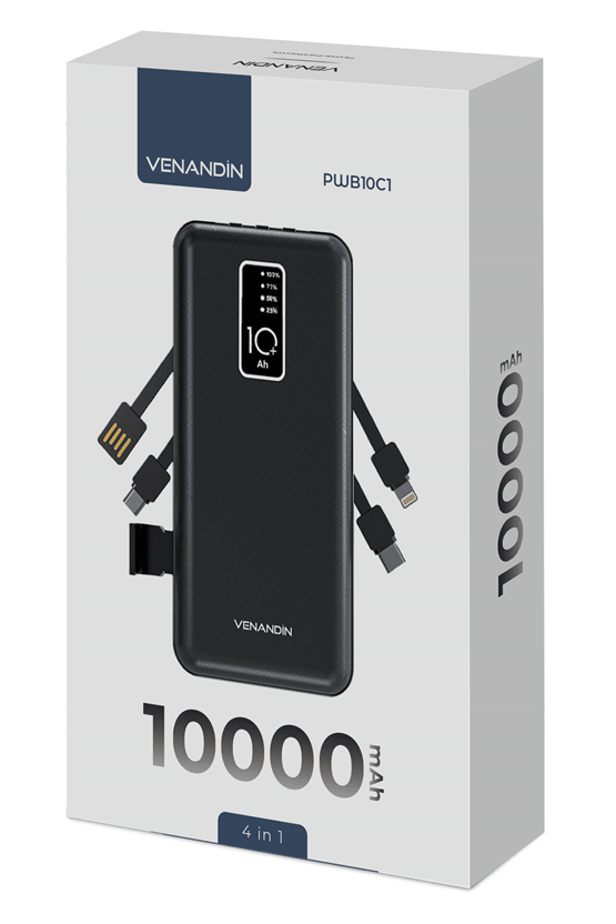 VENANDİN PWB10C1 10.000 Mah Powerbank Entegre Kablolu Dijital Göstergeli Taşınabilir Şarj Cihazı