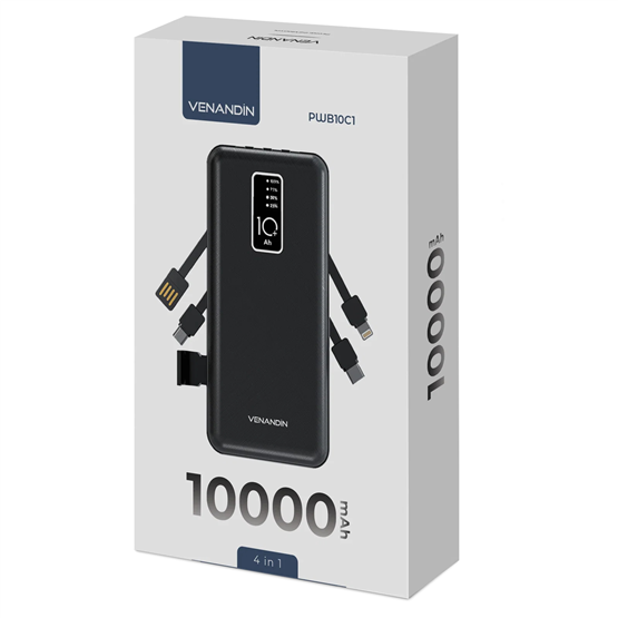 VENANDİN PWB10C1 10.000 Mah Powerbank Entegre Kablolu Dijital Göstergeli Taşınabilir Şarj Cihazı