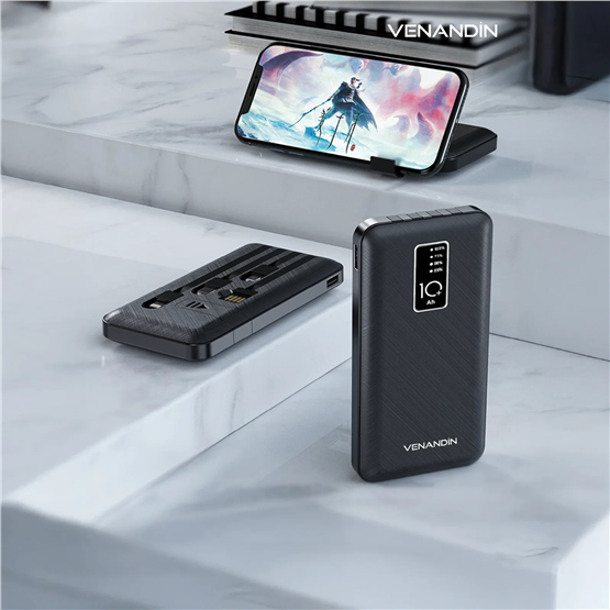 VENANDİN PWB10C1 10.000 Mah Powerbank Entegre Kablolu Dijital Göstergeli Taşınabilir Şarj Cihazı