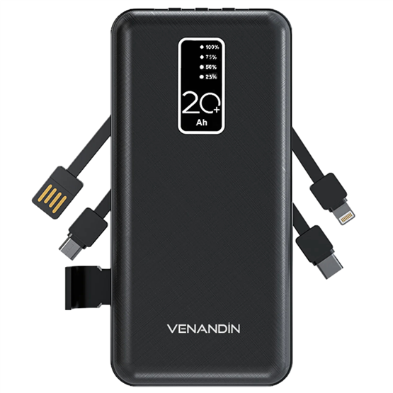 VENANDİN PWB20C1 20.000 Mah Powerbank Entegre Kablolu Dijital Göstergeli Taşınabilir Şarj Cihazı