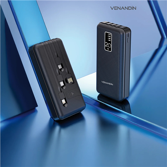 VENANDİN PWB20C1 20.000 Mah Powerbank Entegre Kablolu Dijital Göstergeli Taşınabilir Şarj Cihazı
