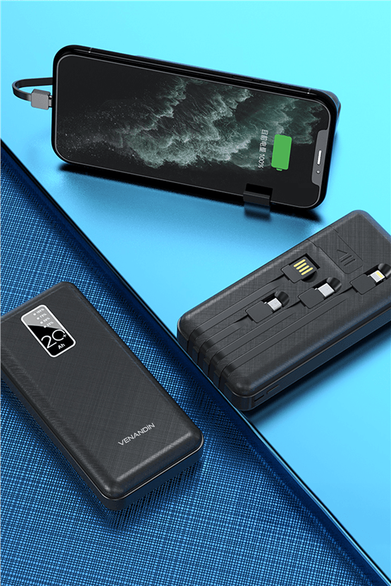 VENANDİN PWB20C1 20.000 Mah Powerbank Entegre Kablolu Dijital Göstergeli Taşınabilir Şarj Cihazı