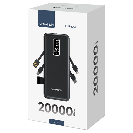 VENANDİN PWB20C1 20.000 Mah Powerbank Entegre Kablolu Dijital Göstergeli Taşınabilir Şarj Cihazı