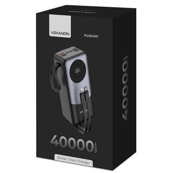 VENANDİN PWB40A1 40.000 Mah Powerbank 22.5W Hızlı Şarjlı Dijital Göstergeli Taşınabilir Şarj Cihazı