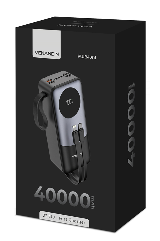 VENANDİN PWB40A1 40.000 Mah Powerbank 22.5W Hızlı Şarjlı Dijital Göstergeli Taşınabilir Şarj Cihazı