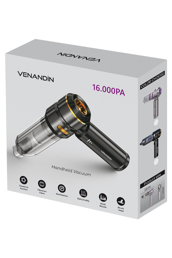 VENANDİN ST-6659 Plus Kablosuz Araç Süpürgesi 16000 Pa Güçlü Şarjlı El Süpürgesi Üflemeli