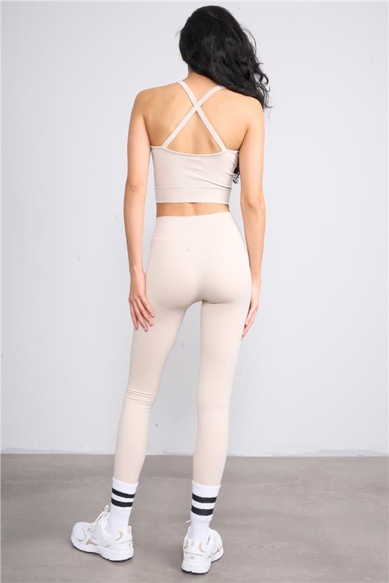 Volumex Y25 Vlmb-1386 Bej Kadın Sporcu Bustıyerı Ve Taytlı Ikılı Takım