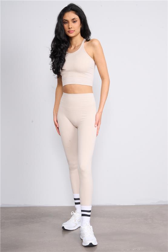 Volumex Y25 Vlmb-1386 Bej Kadın Sporcu Bustıyerı Ve Taytlı Ikılı Takım