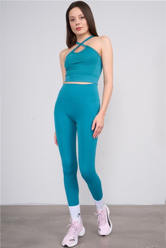 Volumex Y25 Vlmb-1386 Petrol Kadın Sporcu Bustıyerı Ve Taytlı Ikılı Takım