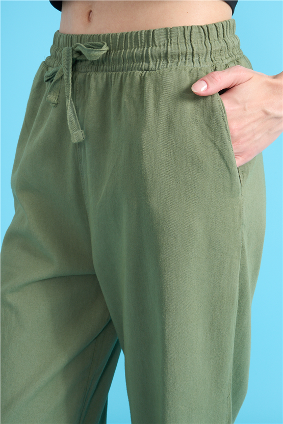 Volumex Y26 Z-233 Açık Haki Kadın Bol Gabardin Pantolon