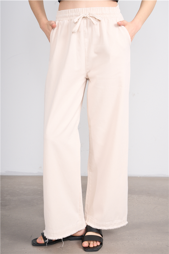 Volumex Y26 Z-233 Bej Kadın Bol Gabardin Pantolon