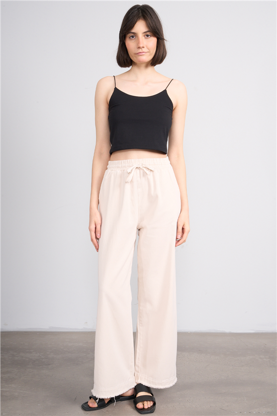 Volumex Y26 Z-233 Bej Kadın Bol Gabardin Pantolon