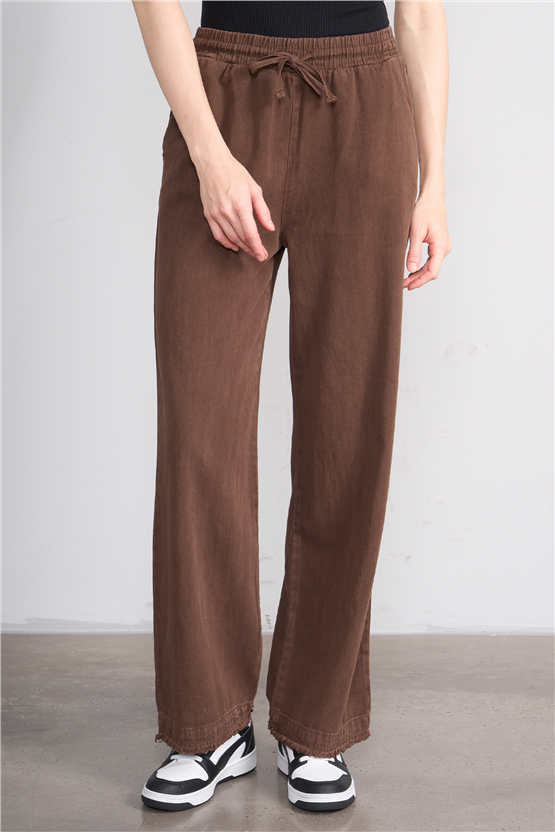Volumex Y26 Z-233 Kahverengi Kadın Bol Gabardin Pantolon