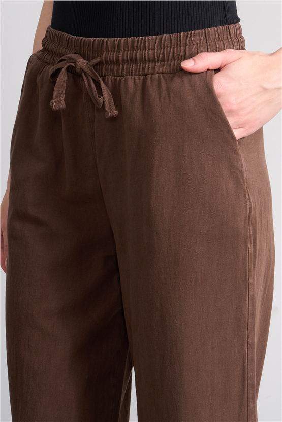 Volumex Y26 Z-233 Kahverengi Kadın Bol Gabardin Pantolon