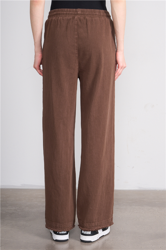 Volumex Y26 Z-233 Kahverengi Kadın Bol Gabardin Pantolon