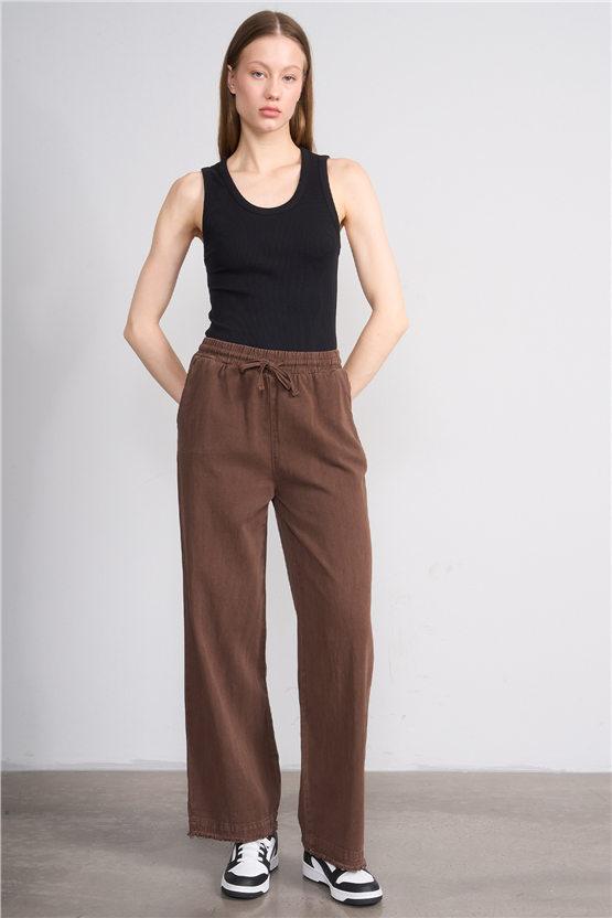 Volumex Y26 Z-233 Kahverengi Kadın Bol Gabardin Pantolon