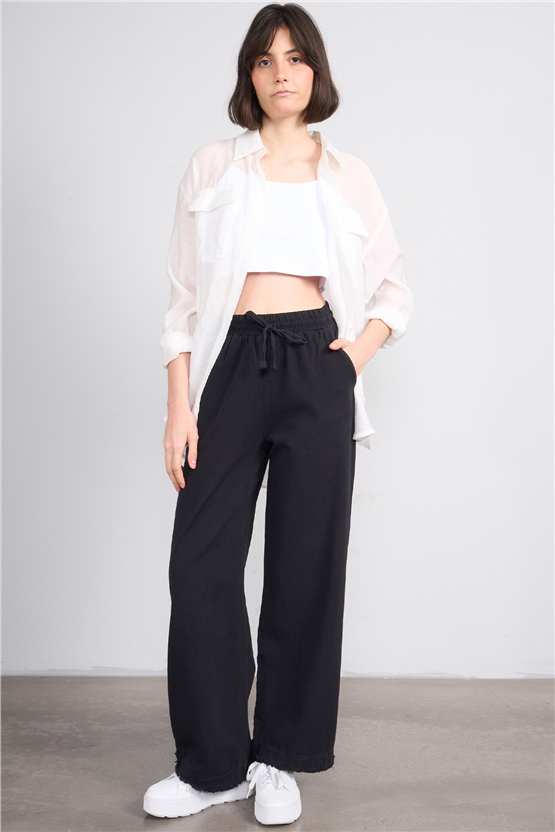Volumex Y26 Z-233 Siyah Kadın Bol Gabardin Pantolon
