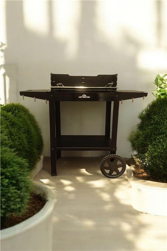 Wetterstein Tekerlekli Mangal/ Barbekü Metal Sehpalı/Raflı S Model