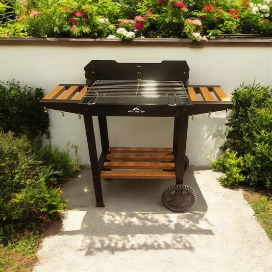 Wetterstein Tekerlekli Mangal/ Barbekü Ahşap Sehpalı/Raflı S Model