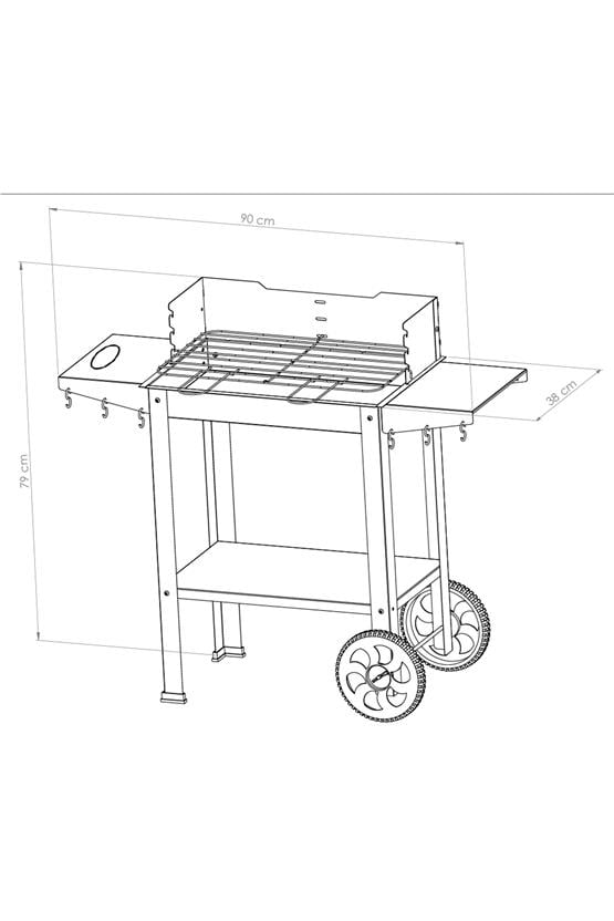 Wetterstein Tekerlekli Mangal/ Barbekü Metal Sehpalı/Raflı S Model