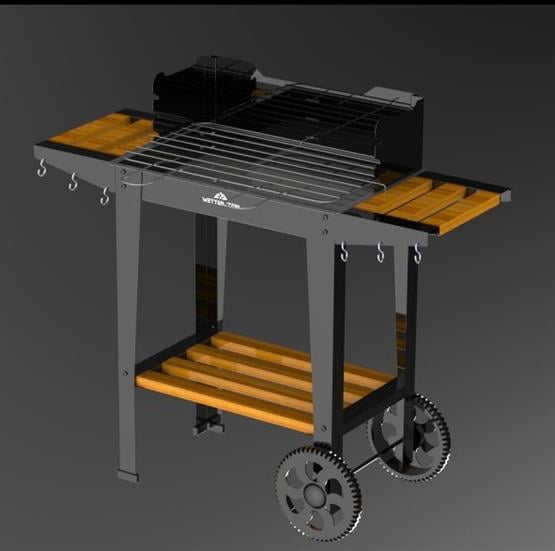 Wetterstein Tekerlekli Mangal/ Barbekü Ahşap Sehpalı/Raflı S Model