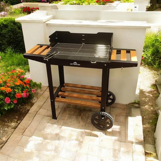 Wetterstein Tekerlekli Mangal/ Barbekü Ahşap Sehpalı/Raflı S Model