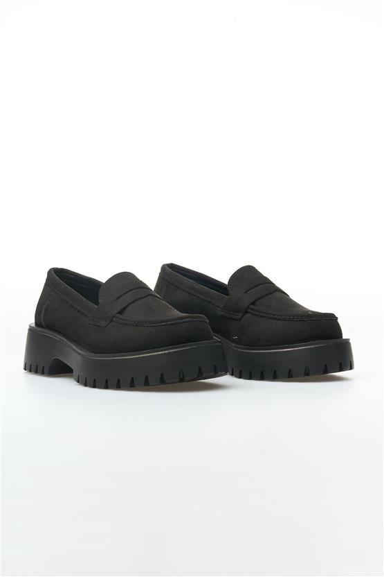 White Line 01-2515 Süet Siyah Kadın Loafer Ayakkabı