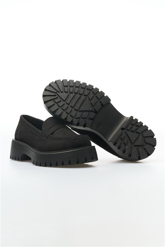 White Line 01-2515 Süet Siyah Kadın Loafer Ayakkabı