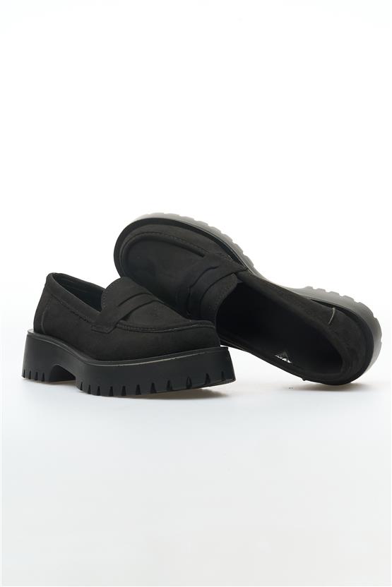 White Line 01-2515 Süet Siyah Kadın Loafer Ayakkabı