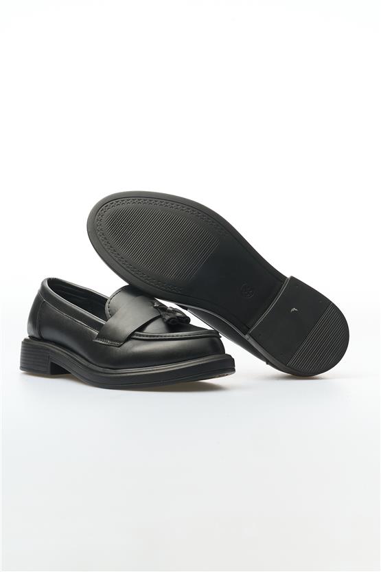 White Line 01-5001 Cilt Siyah Kadın Loafer Ayakkabı