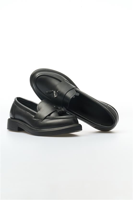 White Line 01-5001 Cilt Siyah Kadın Loafer Ayakkabı