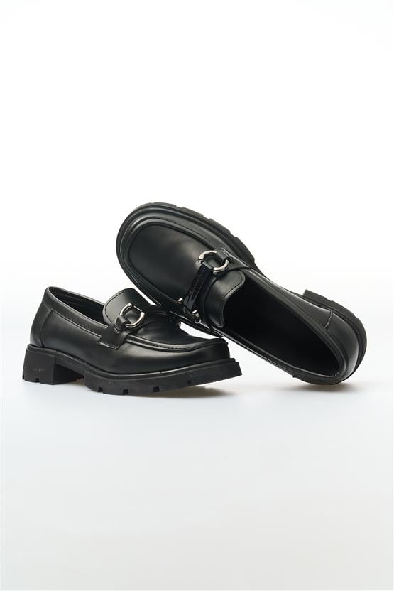 White Line 01-6012 Cilt Siyah Kadın Loafer Ayakkabı
