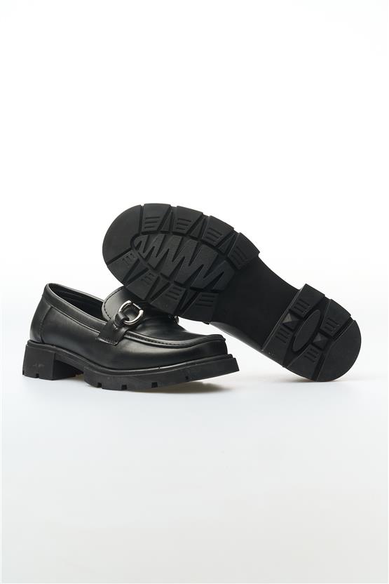 White Line 01-6012 Cilt Siyah Kadın Loafer Ayakkabı