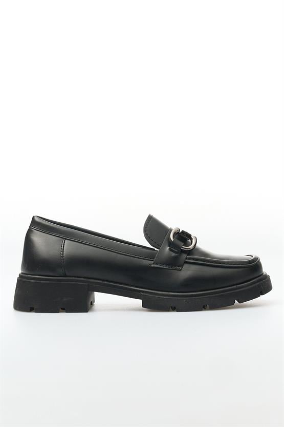 White Line 01-6012 Cilt Siyah Kadın Loafer Ayakkabı