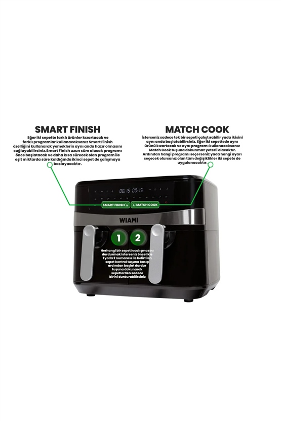 WIAMI KDF-5599DT 9 LT CIFT SEPET AIR FRYER