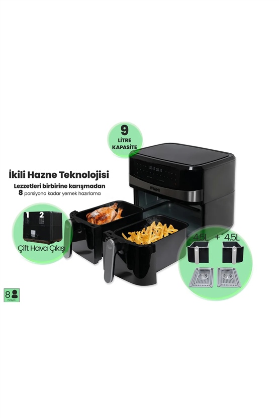 WIAMI KDF-5599DT 9 LT CIFT SEPET AIR FRYER