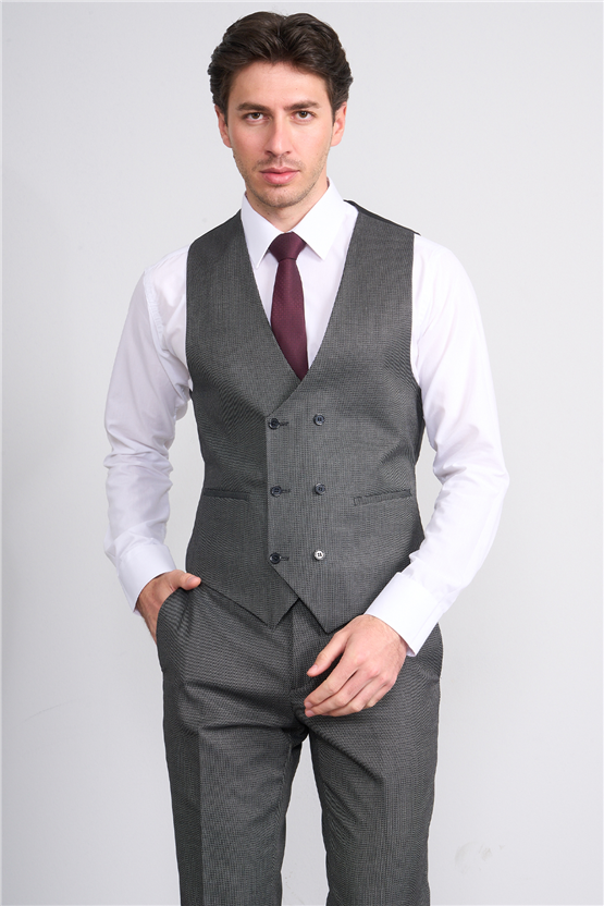Woolsuıt Y26 048 Gri Erkek 6 Drop Yelekli Takım Elbise 46-56