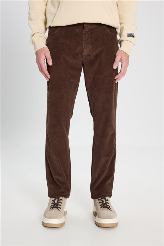 Wrangler W12Sec Texas Kadıfe H31 Coffee Bean Erkek Slım Normal Bel Dar Paca Kadıfe Jogger Pantolon