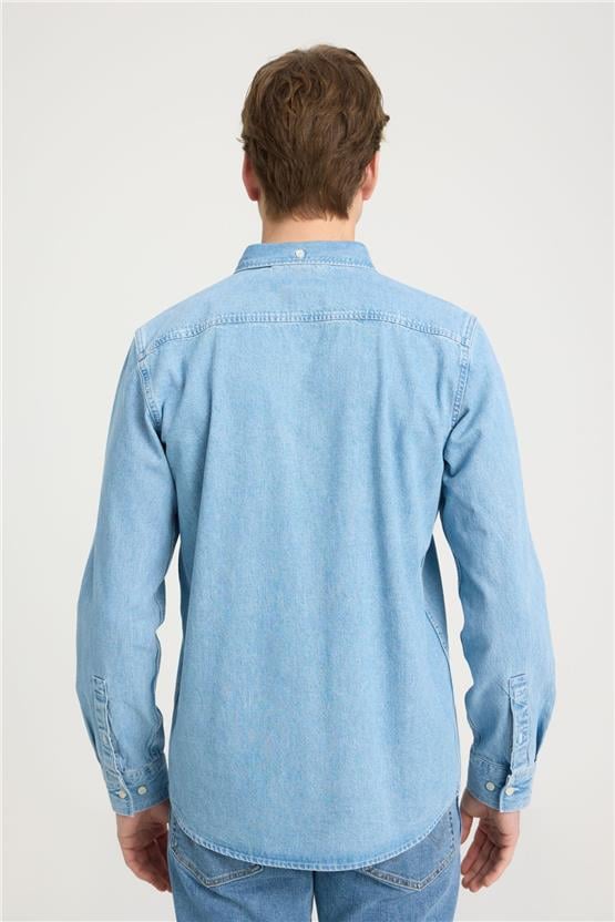 Wrangler W241464 Xt Mıd Blue Erkek Regular Uzun Kollu Gömlek