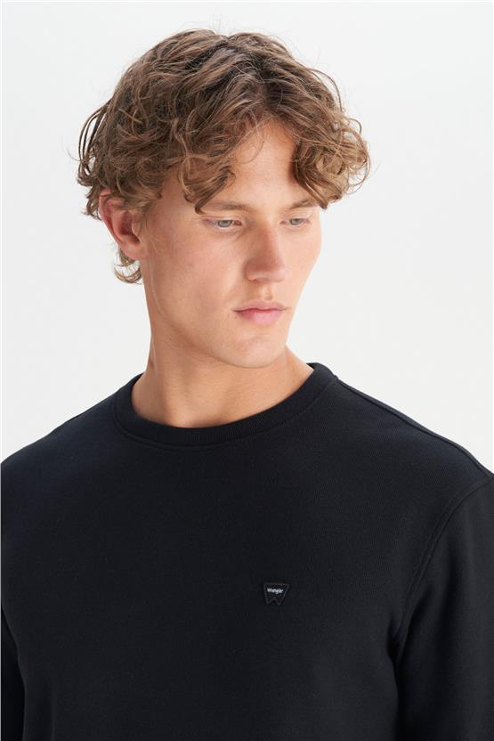 Wrangler W242262 001 Black Erkek Regular Bısıklet Yaka Selanık Sweatshırt
