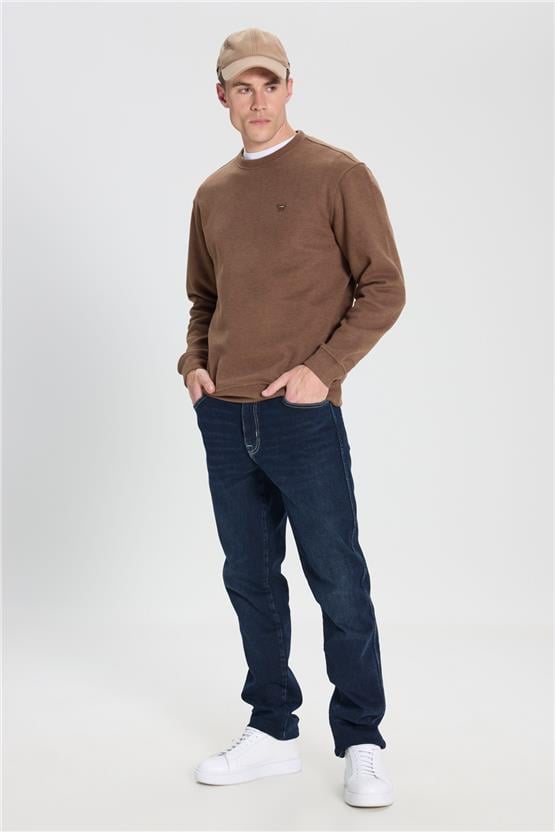 Wrangler W242262 220 Brown Erkek Regular Bısıklet Yaka Selanık Sweatshırt