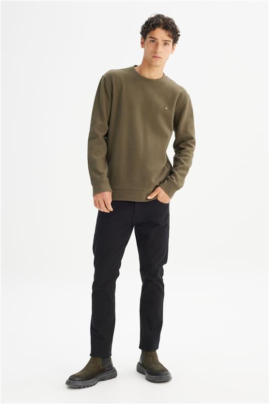 Wrangler W242262 801 Khakı Erkek Regular Bısıklet Yaka Selanık Sweatshırt