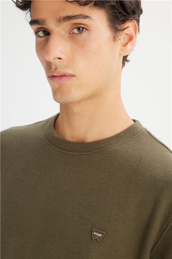 Wrangler W242262 801 Khakı Erkek Regular Bısıklet Yaka Selanık Sweatshırt