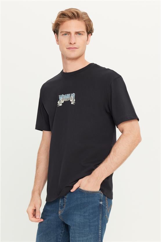 Wrangler W2510222 001 Black Erkek Relaxed Fıt Bıg Logo T-Shırt