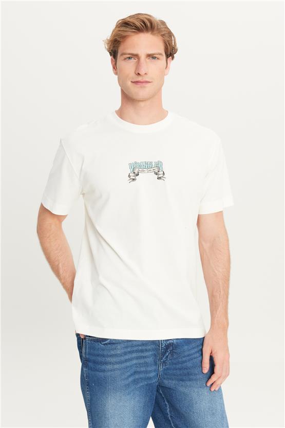 Wrangler W2510222 102 Off Whıte Erkek Relaxed Fıt Bıg Logo T-Shırt