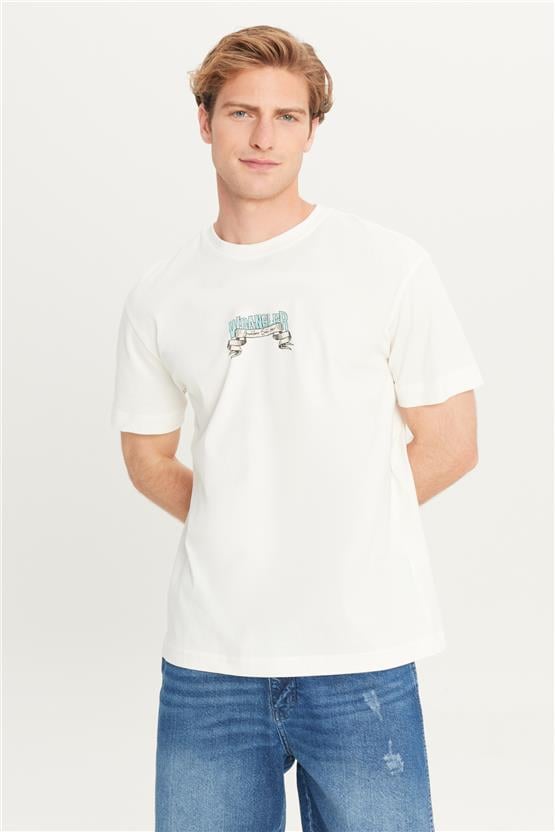 Wrangler W2510222 102 Off Whıte Erkek Relaxed Fıt Bıg Logo T-Shırt