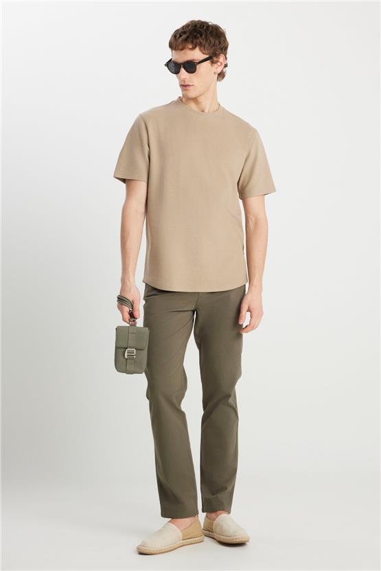 Wrangler W2510718 614 Beıge Erkek Relaxed Fıt Dokulu Basıc T-Shırt