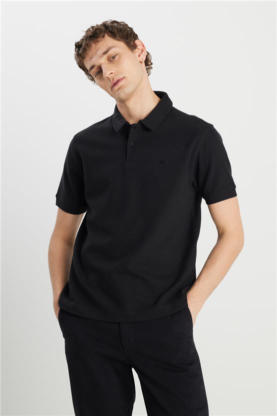 Wrangler W2510720 001 Black Erkek Regular Polo T-Shırt