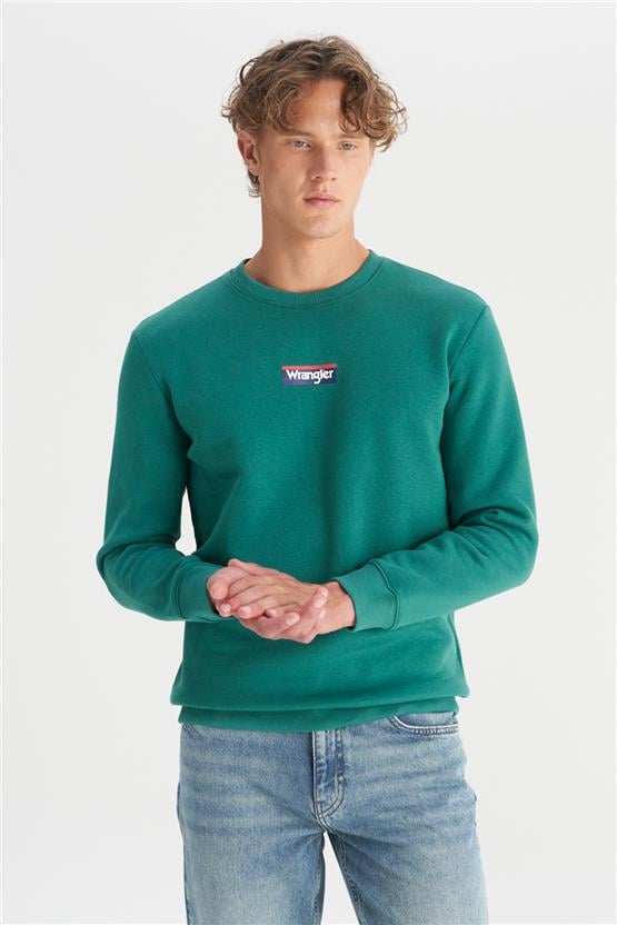 Wrangler W2520133 300 Green Erkek Erkek Mıd Logo Baskılı Sweatshırt